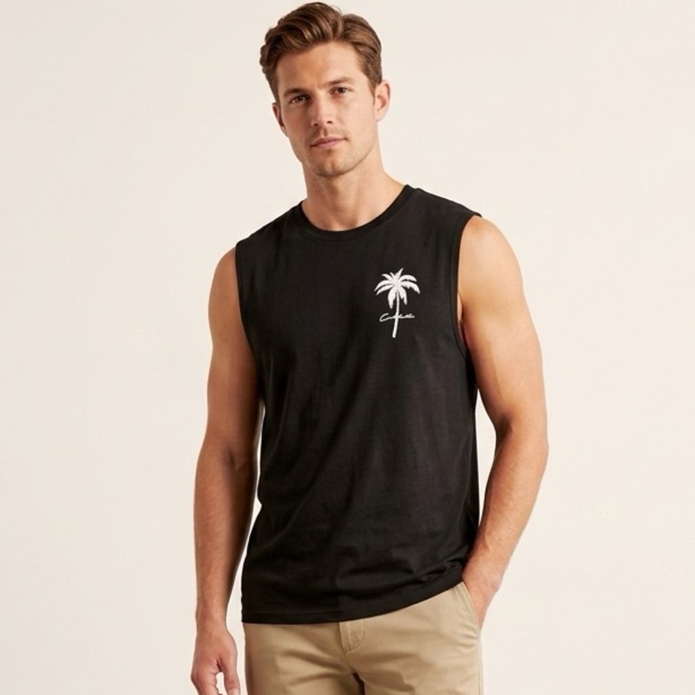 Black Sleeveless Top with Palm Tree Design